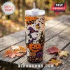 Peanuts Snoopy Pumpkin Patch 40oz Tumbler Cup featuring Snoopy in a witch hat, ghosts, and jack-o'-lanterns on orange.