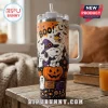 Peanuts Snoopy Pumpkin Patch 40oz Tumbler Cup featuring Snoopy in a witch hat, ghosts, and orange Halloween motifs.