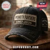 Penrith Panthers 1967-2026 distressed black baseball cap featuring a frayed beige rectangular patch and white stitching.