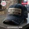 Penrith Panthers 1967-2026 Distressed Black Baseball Cap with raw edges, front text patch, and side team logo embroidery.