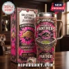 Penrith Panthers 60th Anniversary Pink Stanley Tumbler with gold handle, stadium graphic, and ruby-style jewel accents.
