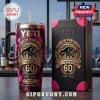 Penrith Panthers 60th Anniversary Tie-Dye Stanley Tumbler with team logo, rainbow, and stadium print on a dark background.