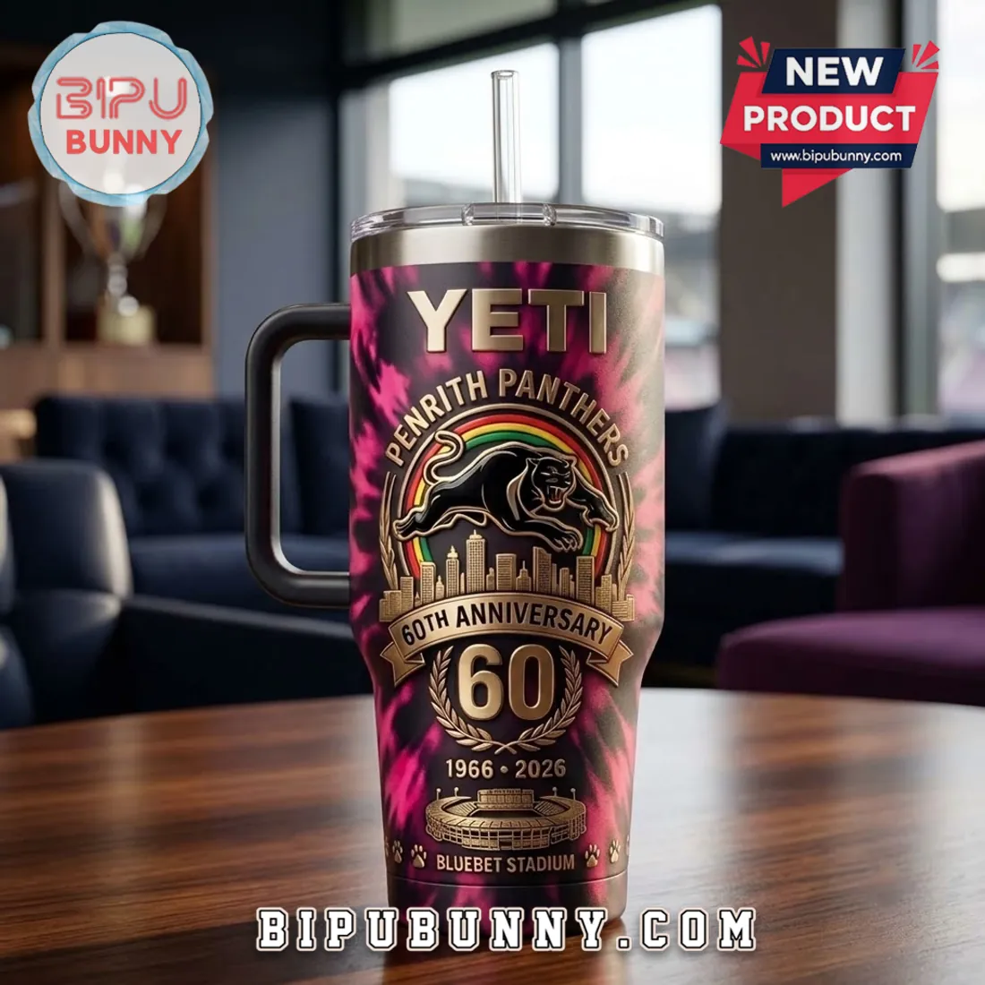 Penrith Panthers 60th Anniversary Tie-Dye Stanley Tumbler Penrith Panthers 60th Anniversary Tie-Dye Stanley Tumbler