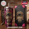 Penrith Panthers 60th Anniversary tie-dye Stanley tumbler featuring a black panther logo and Bluebet stadium graphic.