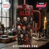 Personalized Horror Movie Characters 40oz Tumbler in red featuring 3D-style icons of classic slasher villains and text.