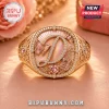 Personalized Letter D Rose Gold Heart Butterfly Ring featuring an engraved initial, acoustic guitar, and pink gemstones.