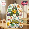 Personalized Pokemon Character School Backpack featuring Pikachu, Bulbasaur, Squirtle, Charmander, and custom name Antony.