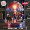 Personalized Spider Hero Multi-Character LED Night Light with five figures under a spider-web canopy on a custom base.