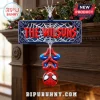 Personalized Spider-Man Web Acrylic Ornament featuring a hanging hero icon and custom red text on a blue rectangular plaque.