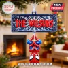 Personalized Spider-Man Web Acrylic Ornament featuring a hanging hero and custom name plate on a Christmas tree.