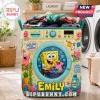 Personalized SpongeBob SquarePants laundry basket featuring SpongeBob, Patrick Star, and Gary the Snail on a yellow bin.