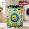 Personalized SpongeBob SquarePants laundry basket featuring Patrick Star, Gary the Snail, and custom name Emily printed.