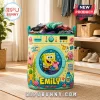 Personalized SpongeBob SquarePants laundry basket shaped like a washing machine with Emily name text and cartoon graphics.