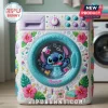 Personalized Stitch Quilted Laundry Basket shaped like a washing machine featuring Stitch, hibiscus flowers, and name.