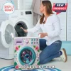 Personalized Stitch Quilted Laundry Basket featuring a blue alien character, hibiscus flowers, and washing machine graphics.