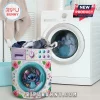 Personalized Stitch Quilted Laundry Basket shaped like a washing machine with hibiscus flowers and Stitch character art.