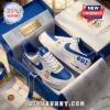Phi Beta Sigma Blue and White Air Force 1 Sneakers in a custom display box featuring Greek letters and organization crests.