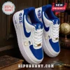 Phi Beta Sigma Blue and White Air Force 1 Sneakers featuring Greek letters, custom gold dubraes, and blue leather panels.