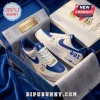 Phi Beta Sigma Blue and White Air Force 1 Sneakers featuring Greek letters, metal emblems, and a custom collector box.