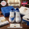 Phi Beta Sigma Blue and White Air Force 1 Sneakers featuring fraternity crests, blue accents, and branded packaging.