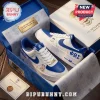 Phi Beta Sigma Blue and White Air Force 1 Sneakers featuring Greek letters, metal lace dubraes, and a commemorative box.