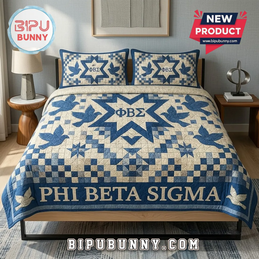 Phi Beta Sigma Blue Quilt 3-Piece Bedding Set Phi Beta Sigma Blue Quilt 3-Piece Bedding Set