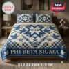 Phi Beta Sigma Blue Quilt 3-Piece Bedding Set featuring a blue and cream star pattern with dove icons and Greek letters.
