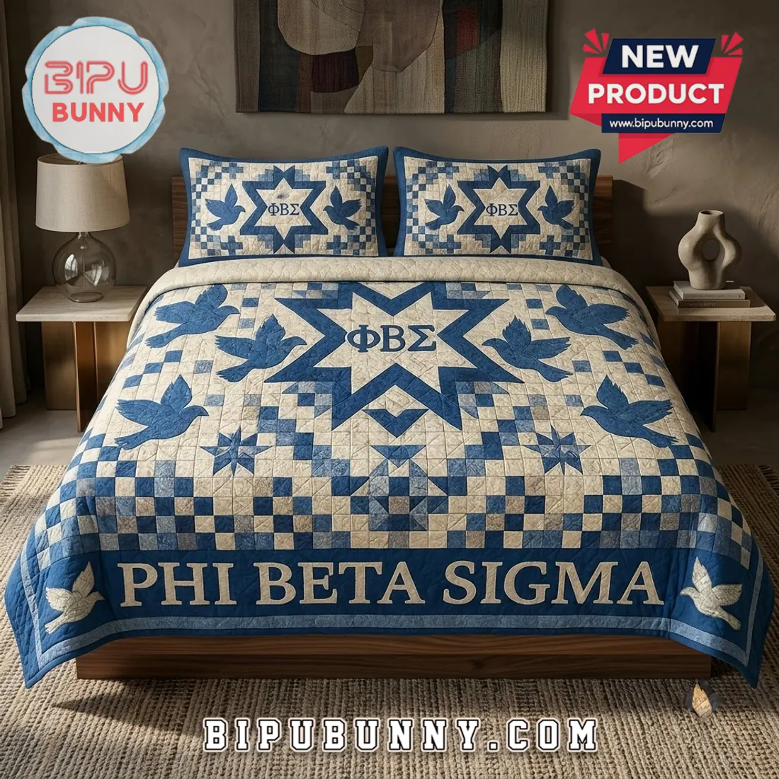 Phi Beta Sigma Blue Quilt 3-Piece Bedding Set Phi Beta Sigma Blue Quilt 3-Piece Bedding Set
