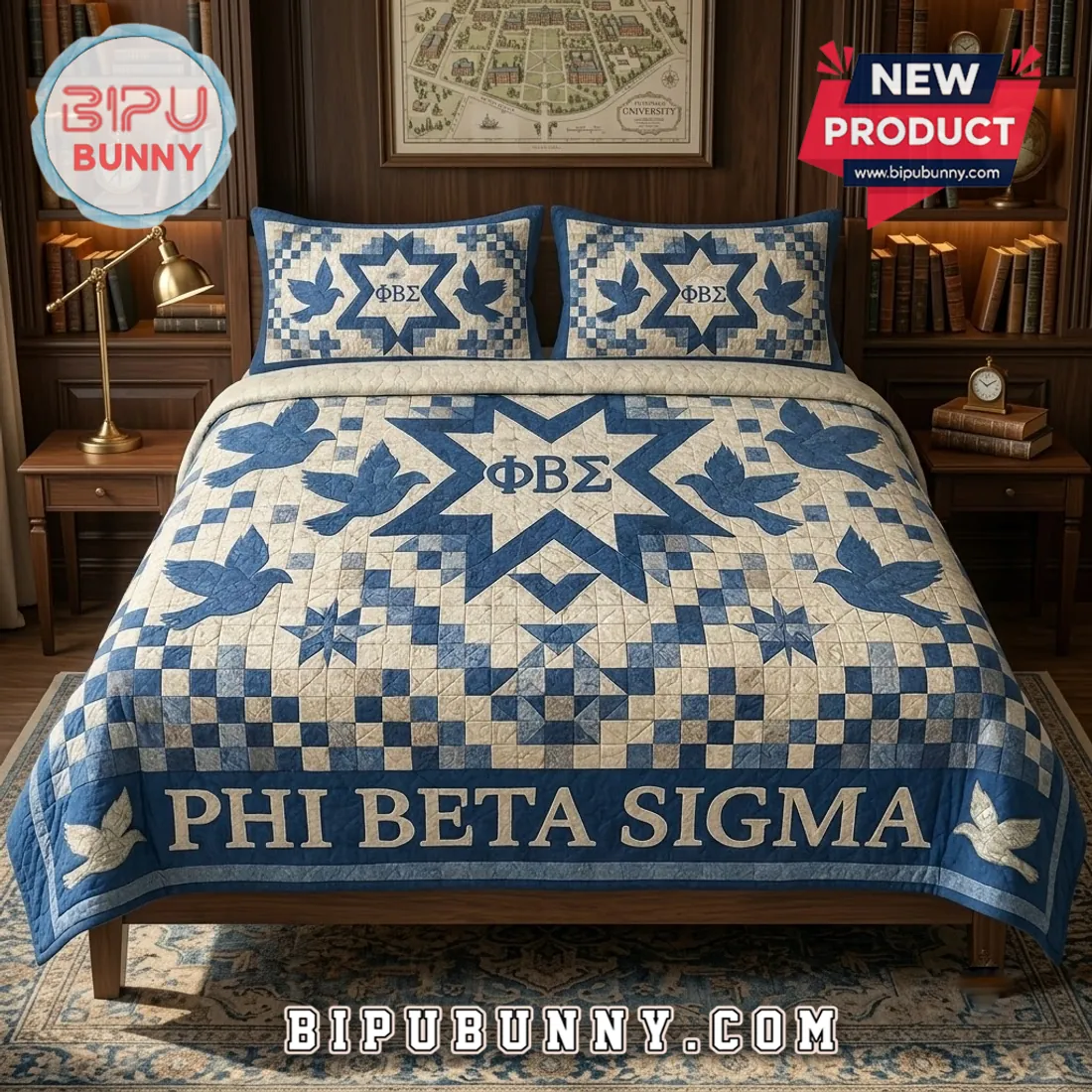 Phi Beta Sigma Blue Quilt 3-Piece Bedding Set Phi Beta Sigma Blue Quilt 3-Piece Bedding Set