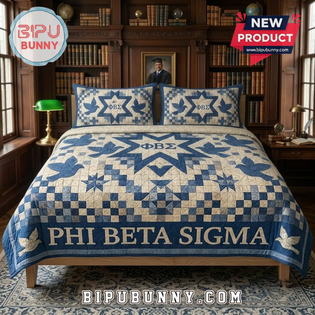 Phi Beta Sigma Blue Quilt 3-Piece Bedding Set Phi Beta Sigma Blue Quilt 3-Piece Bedding Set