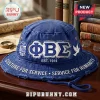 Phi Beta Sigma Embroidered Blue Bucket Hat featuring distressed denim fabric, Greek letters, and service-themed embroidery.