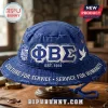 Phi Beta Sigma Embroidered Blue Bucket Hat featuring distressed denim fabric, Greek letters, and the motto on the brim.