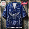 Phi Beta Sigma Fraternity Blue Hawaiian Shirt with white dove graphics, 1914 text, and ornate Greek motifs on fabric.