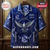 Phi Beta Sigma Fraternity Blue Hawaiian Shirt with dove imagery, 1914 text, and Greek letters on a button-down collar.