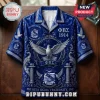 Phi Beta Sigma Fraternity Blue Hawaiian Shirt featuring white doves, fraternity crests, Greek letters, and ornate patterns.