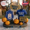 Phi Beta Sigma Halloween 2026 Acrylic Plaque featuring blue fraternity crest, V-neck shirt, and glowing jack-o'-lanterns.