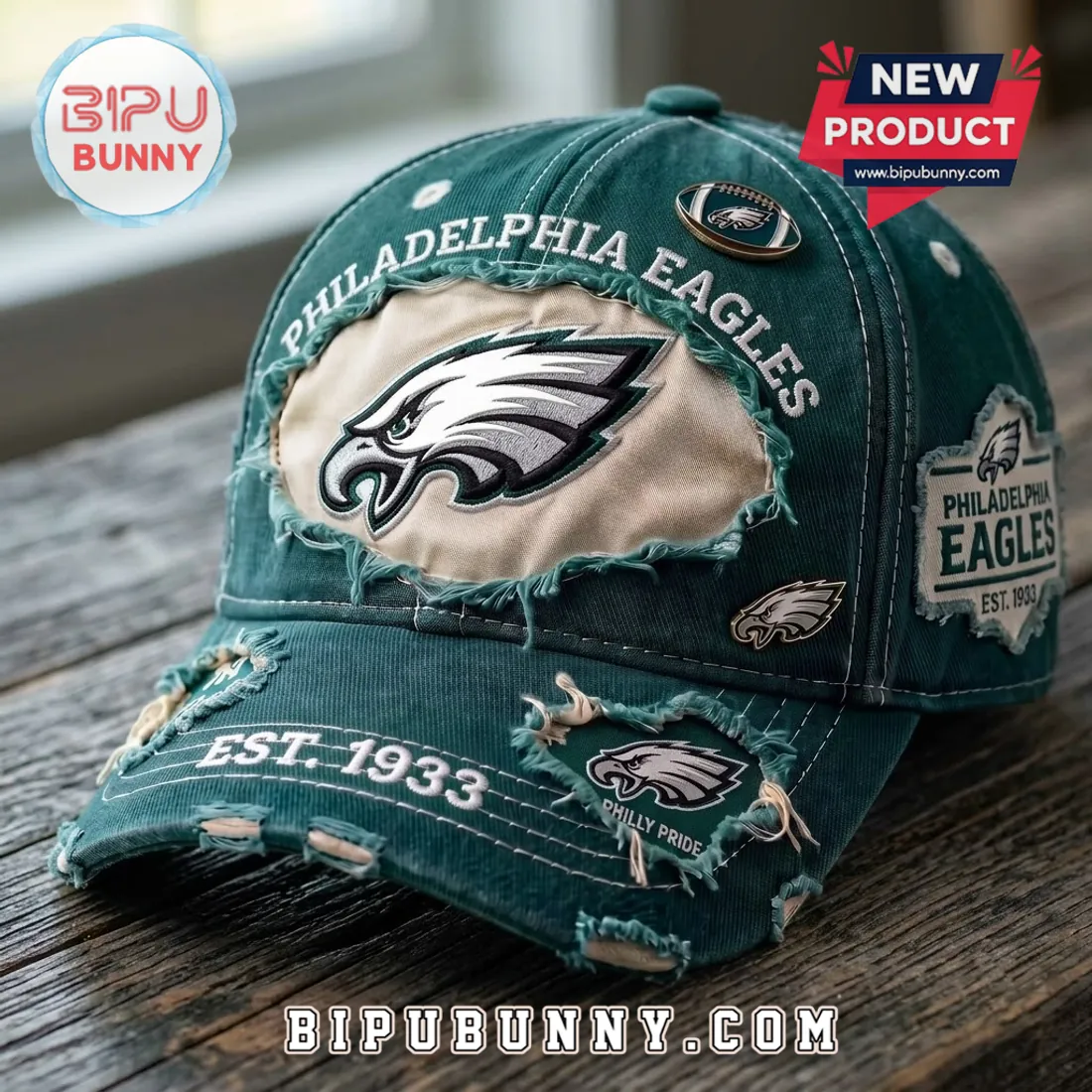 Philadelphia Eagles Distressed Green Embroidered Baseball Cap Philadelphia Eagles Distressed Green Embroidered Baseball Cap