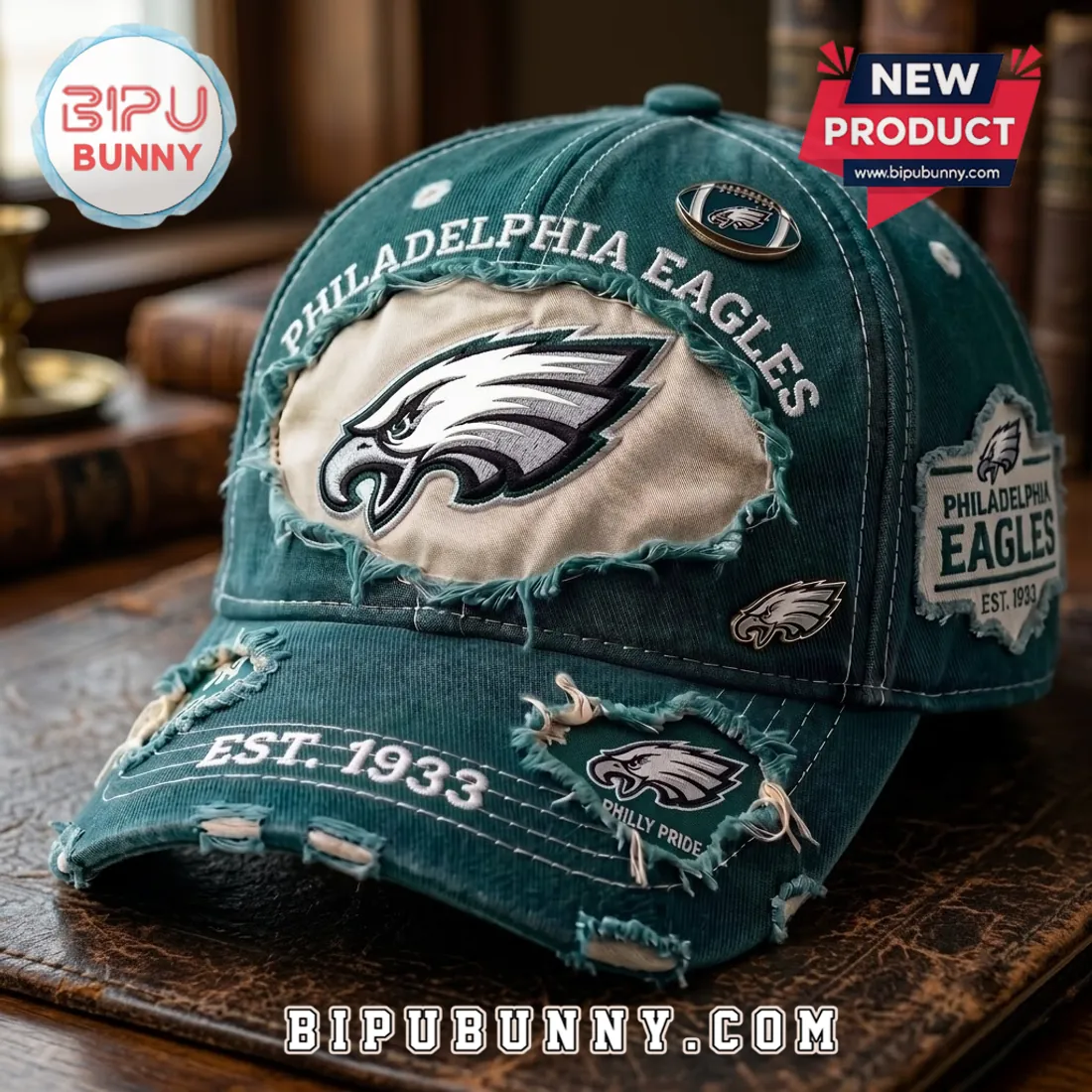 Philadelphia Eagles Distressed Green Embroidered Baseball Cap Philadelphia Eagles Distressed Green Embroidered Baseball Cap