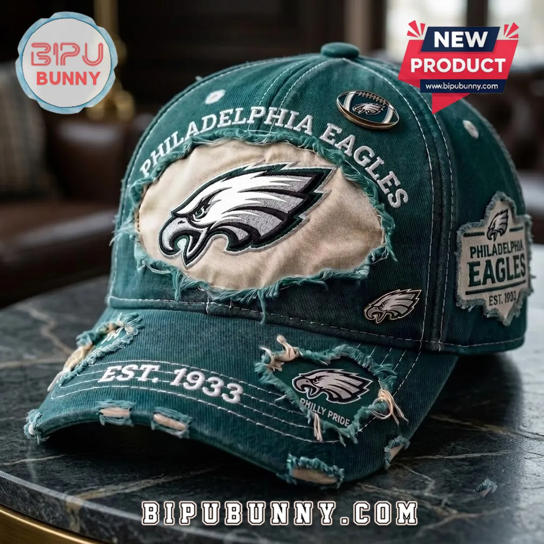 Philadelphia Eagles Distressed Green Embroidered Baseball Cap Philadelphia Eagles Distressed Green Embroidered Baseball Cap