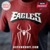 Philadelphia Eagles x Spider-Man shirt with red webbed pattern, white spider logo, and bold Eagles team text.