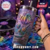 Phish You Enjoy Myself 40oz Stainless Steel Tumbler with purple cosmic design, guitar, camper van, and hanging fish charm.