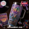 Phish You Enjoy Myself 40oz stainless steel tumbler featuring purple galaxy background, guitar, van, and fish charm details.