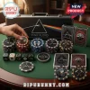 Pink Floyd The Dark Side of the Moon 300-Piece Poker Set with themed chips, dice, and carrying case on a green table.