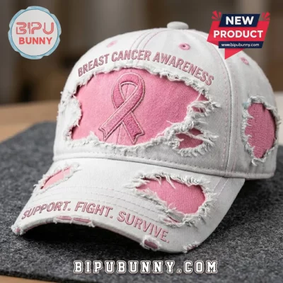 Pink Ribbon Breast Cancer Awareness Distressed Hat