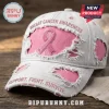 Pink Ribbon Breast Cancer Awareness Distressed Hat featuring embroidered ribbon, frayed fabric, and bold typography.