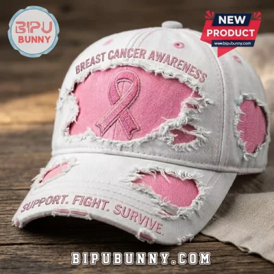 Pink Ribbon Breast Cancer Awareness Distressed Hat