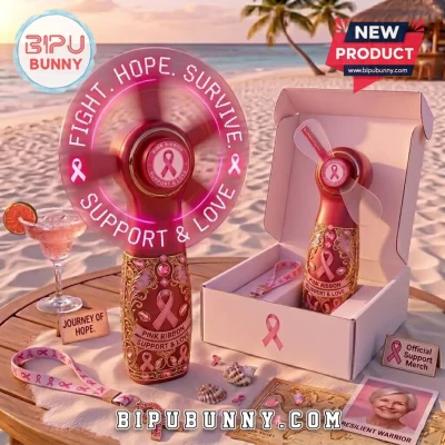 Pink Ribbon LED Rechargeable Hand Fan