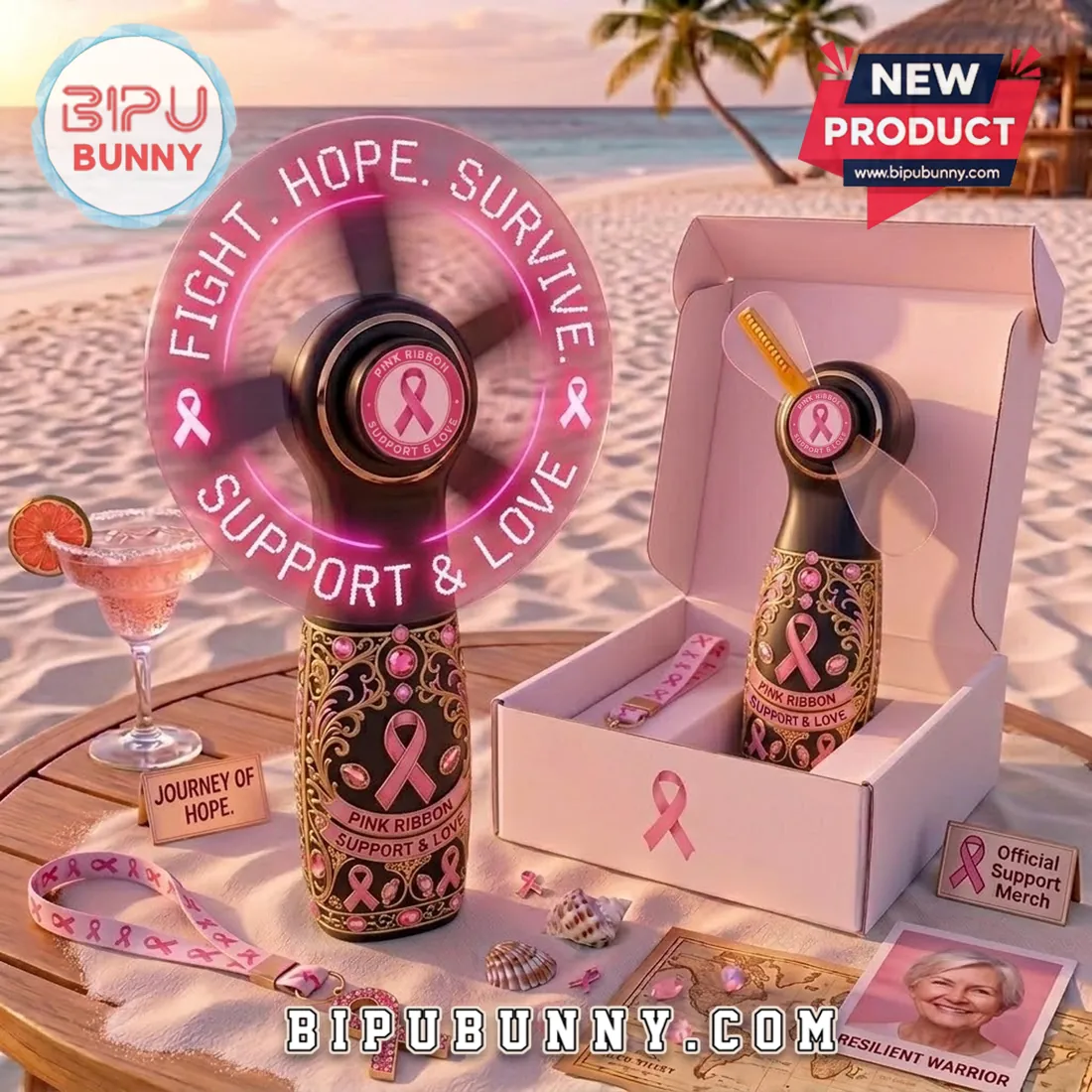 Pink Ribbon LED Rechargeable Hand Fan Pink Ribbon LED Rechargeable Hand Fan