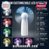Pink Ribbon LED Rechargeable Hand Fan displaying glowing custom text on spinning blades with multiple color variations.