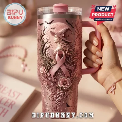 Pink Ribbon Witch Breast Cancer Awareness 40oz Tumbler